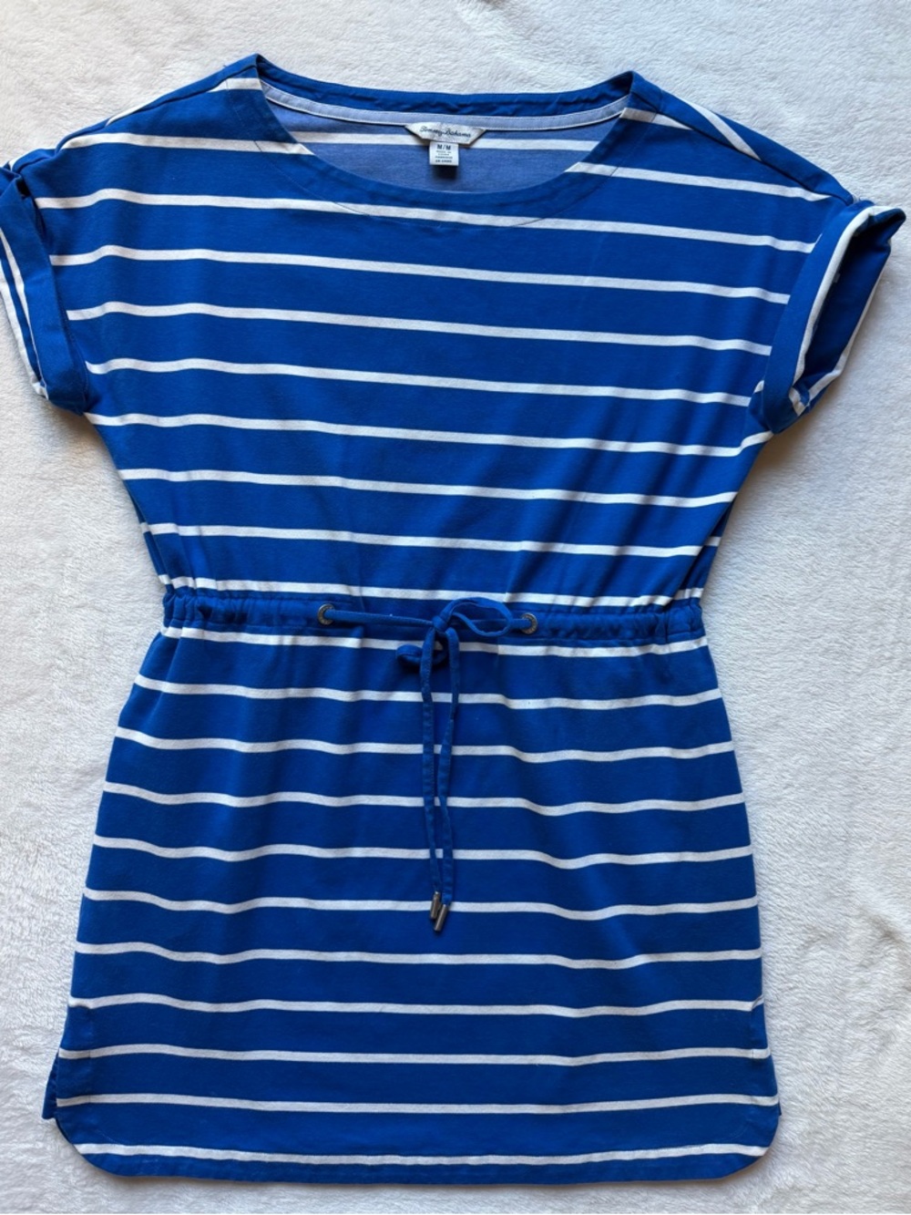 Tommy Bahama Blue and White Striped Drawstring Waist Dress